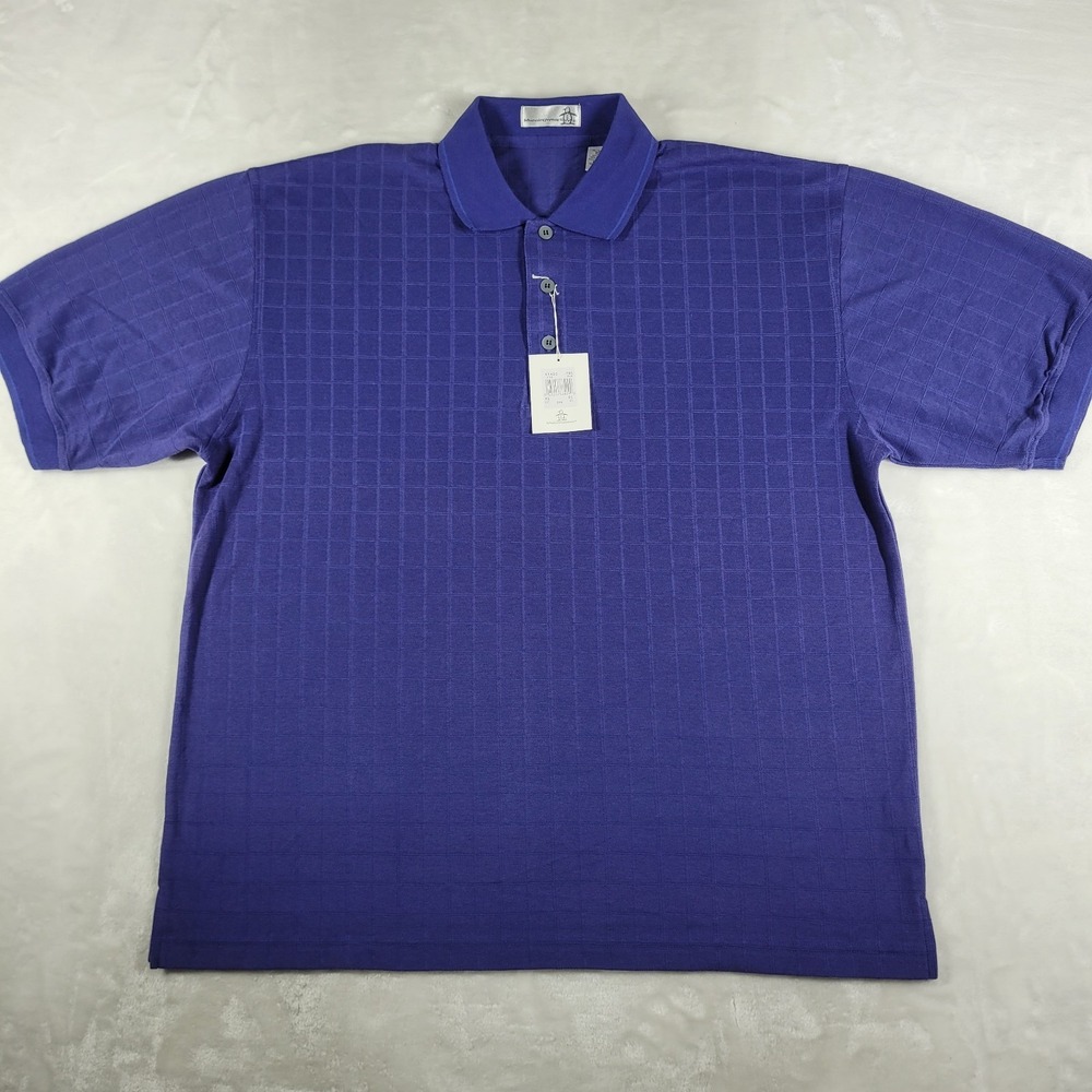 Vintage Penguin Munsingwear Short Sleeve Polo Shirt Men's XL Blue Checker‎ NWT